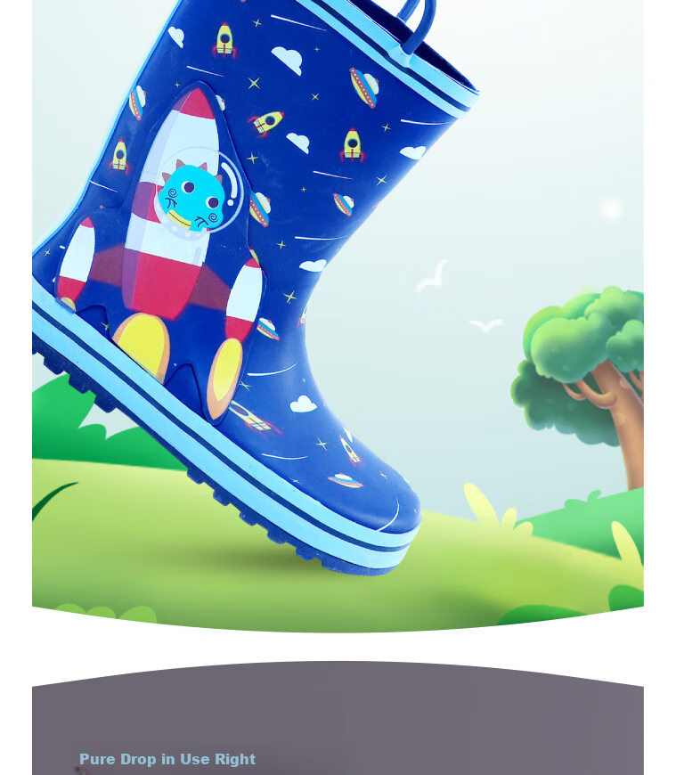 Youxi Children's Rain Boots, Boys' Rocket Rain Shoes, Non-Slip Wear-Resistant Baby Kindergarten Water Shoes Rubber Shoes, Size 27 for Ages 3-6 9