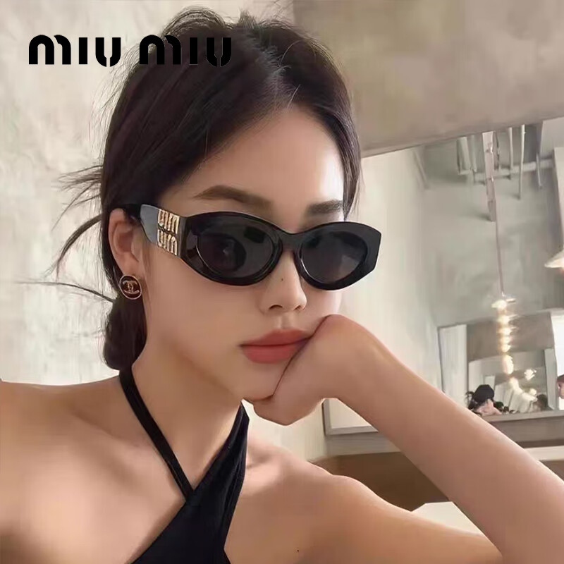 Очки MiuMiu 11WS 1AB5S0, унисекс, черная металлическая оправа с логотипом, овальные линзы, защита от УФ-лучей, для повседневного использования