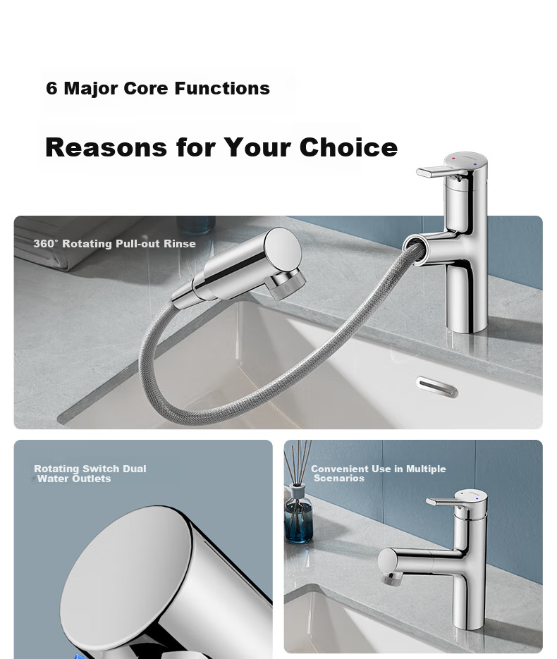 JOMOO Basin Faucet, Pull-Out Design, Hot And Cold Water, Washbasin Faucet, Face Washing Basin Faucet, 32344-574 5