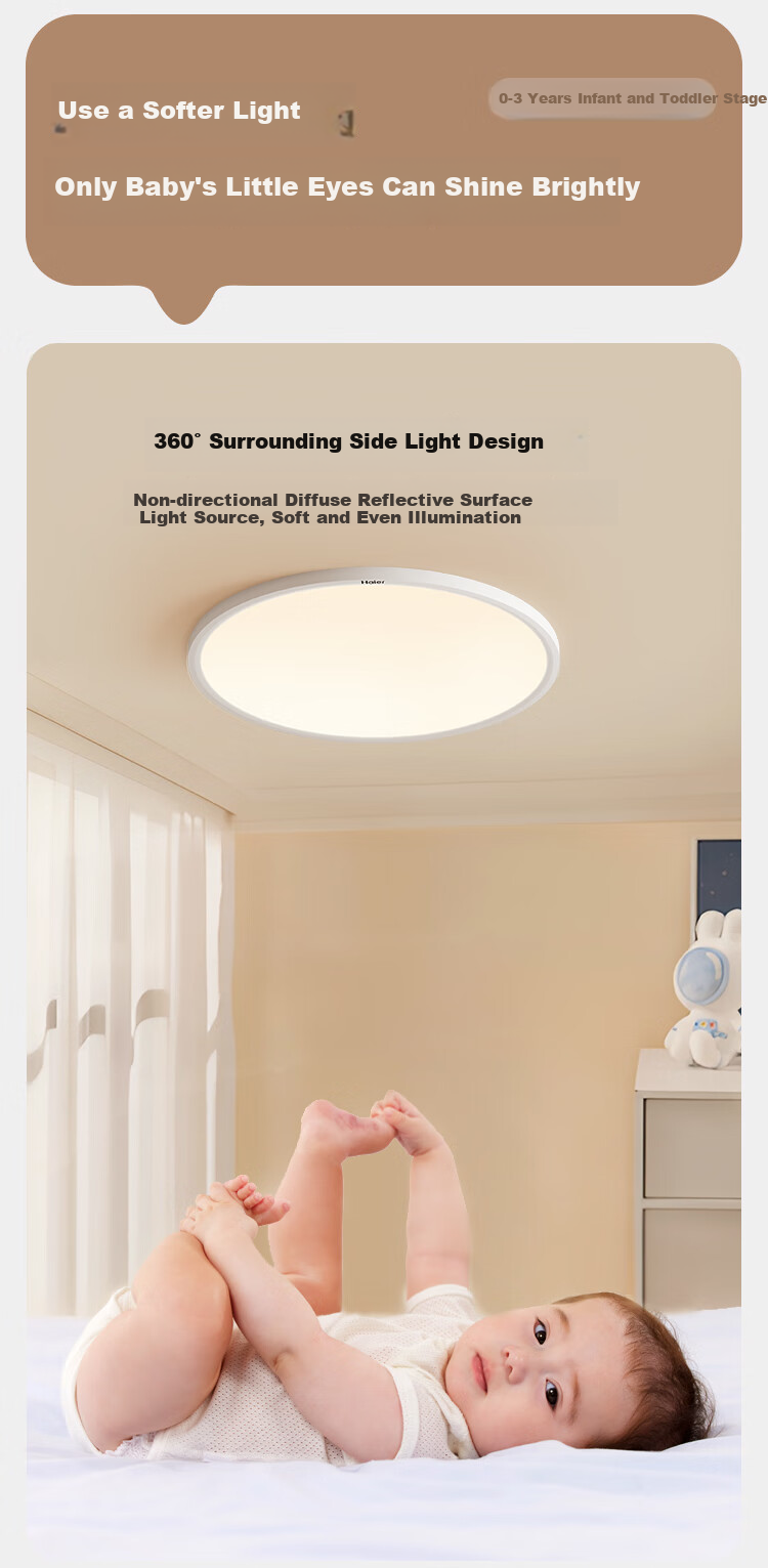 Haier Eye-Protection Ceiling Light, Full Spectrum Living Room Lamp, Simple Bedroom LED Lighting Fixture [Installation Included] 20