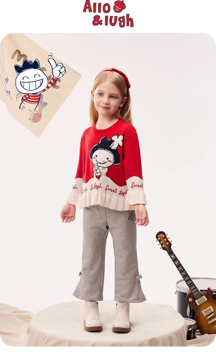 Allo&lugh Sweet Style Pullover Sweater Autumn Girls Cartoon Print Knitwear Pink 120 1