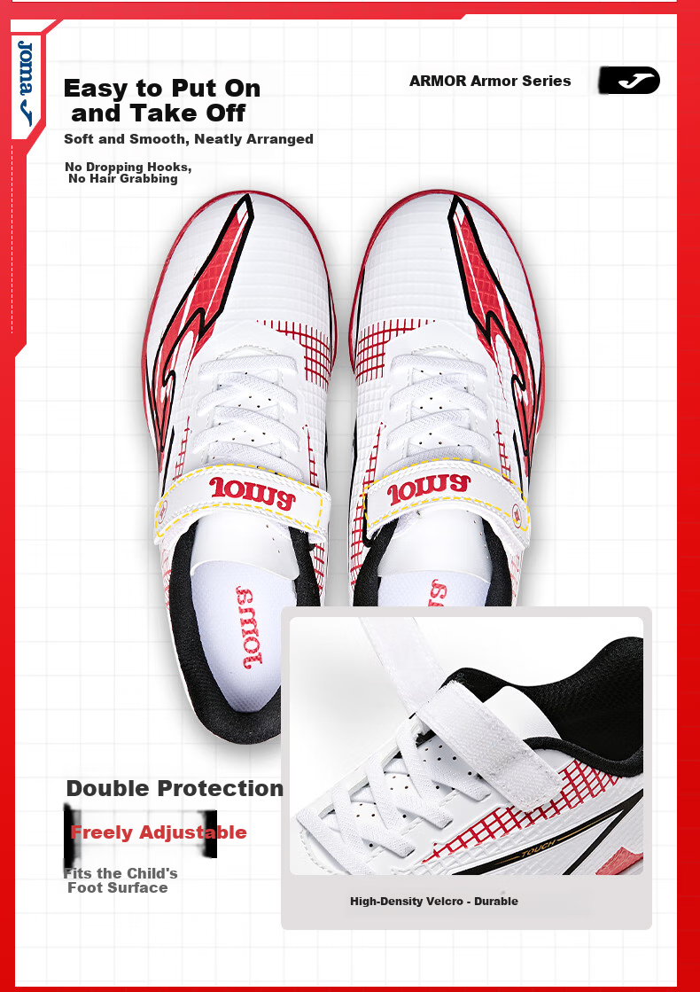 JOMA Children's Soccer Shoes with TF Turf Studs for Competition And Training, Ages 6-12, Red/white, Size 32 (200mm) 4