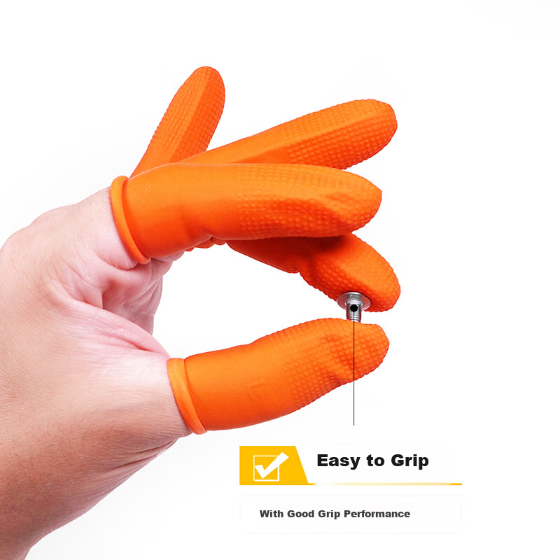 Caiyile Latex Non-Slip Finger Covers, Orange, Size L/big (100 Pieces), 08297