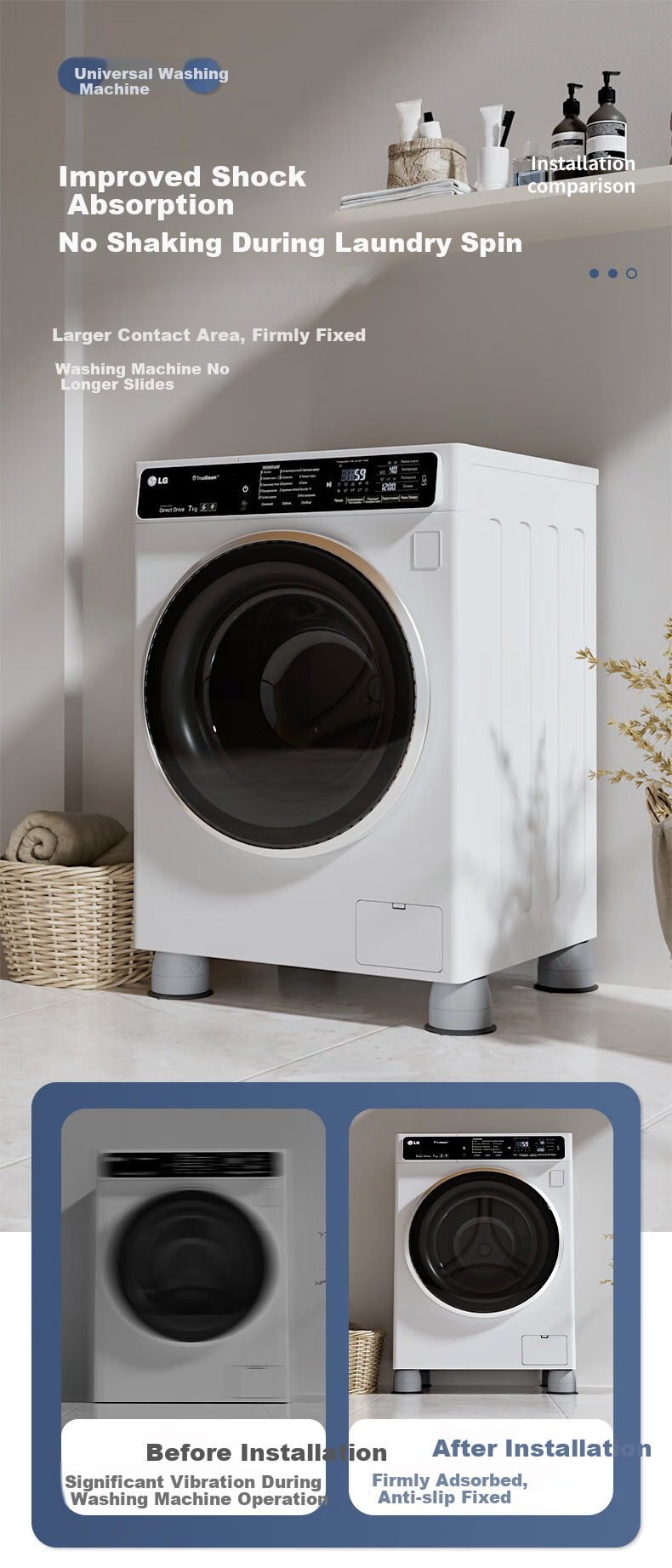 Zhaizhiduo Washing Machine Base Stand, Universal Drum Washing Machine Pad, Anti-Slip And Anti-Vibration Foot Pad 4