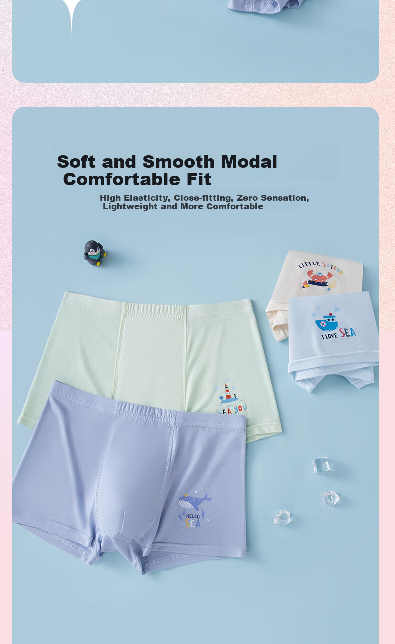Yalu Children's Underwear Modal Boys' Boxer Briefs for Older Kids And Teens, No Wedgie, Class A Antibacterial Shorts 8