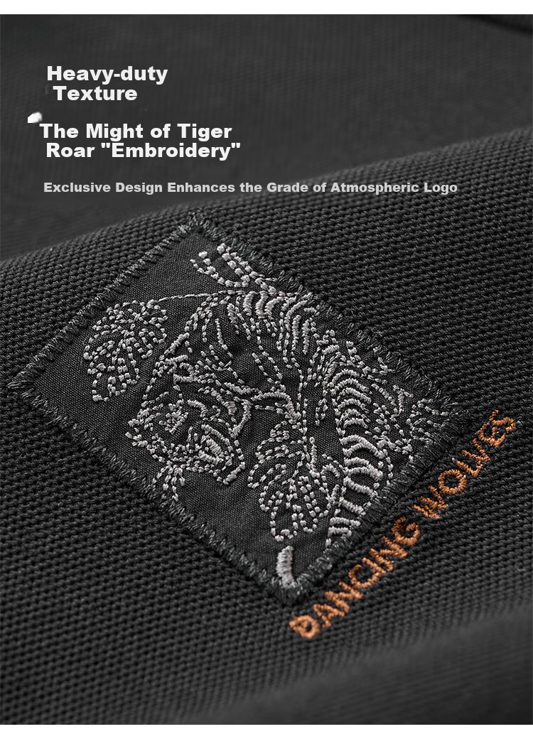 DANCING WOLVES [7A Antibacterial 2A Anti-Mite] Summer Cool Tiger Embroidery Men's Short-Sleeve POLO 001 Black M(170) 3