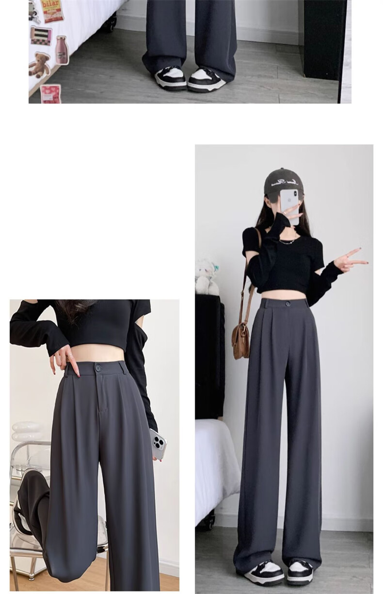 Langsha Women's Suit Pants 2026 New High-Waist Straight-Leg Slim Fit Lightweight Wide-Leg Trousers for Office Commuting 17