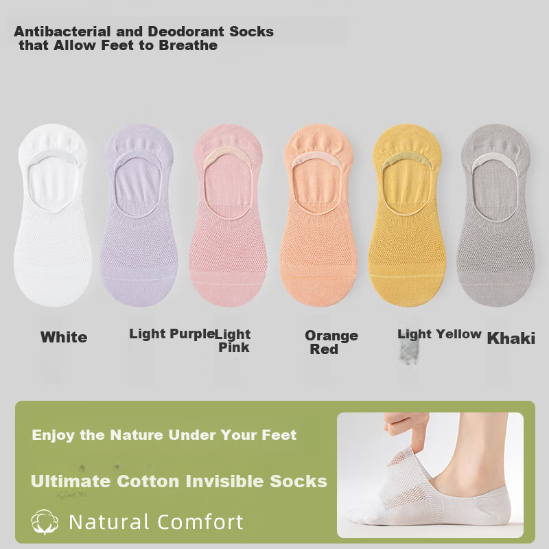 Dongfangyuan Women's Boat Socks for Spring And Summer, [100% Cotton 10A Antibacterial Deodorant], Breathable Mesh Invisible Socks, 6 Pairs