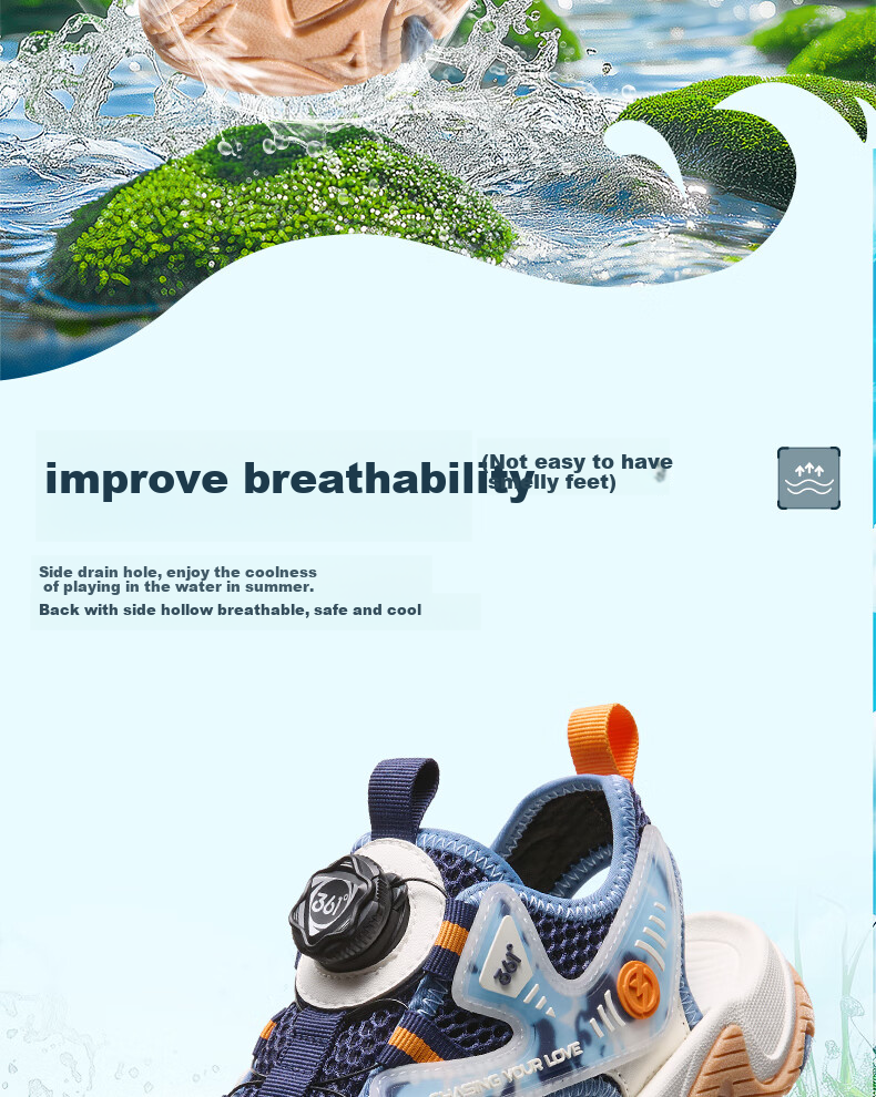 361° Children's Shoes, Kids' Sandals Summer 2025, Boys And Girls Breathable Wear-Resistant Toe Protection Creek Shoes Closed-Toe Sandals, Blue Size 37 7