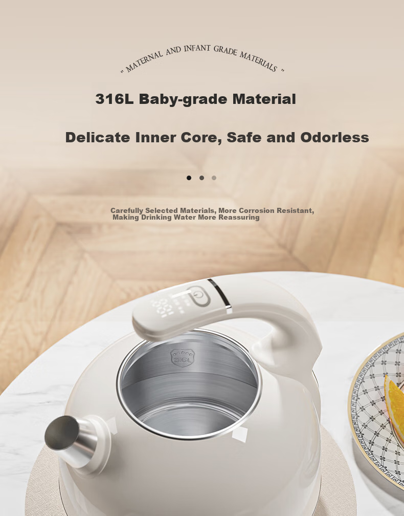 Grelide Kettle, European Retro Style, Insulated 316 Stainless Steel, Electric Kettle, Multi-Temperature Control, Constant Temperature, Scald-Proof, Household Hot Water Kettle, D1215E White 5