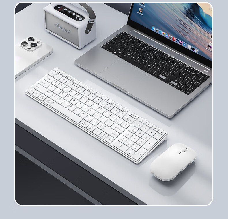 B.O.W Hangshi HW236L-2 Rechargeable Ultra-Thin Silent Wireless Keyboard And Mouse Set, 99 Keys, Compatible with Desktop And Laptop Computers for Office And Home Use, Silver And White 20