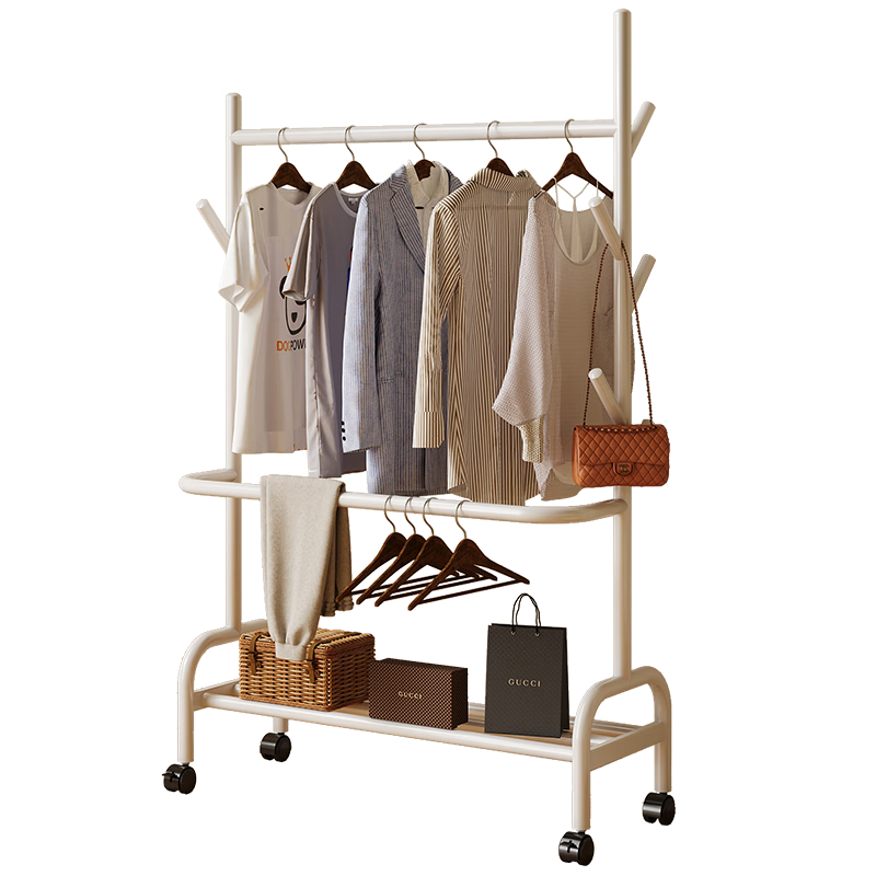 Shanshanmuyi Coat Rack, Floor-Standing Bedroom Clothes Hanger, Home Use Movable Storage Rack, Multifunctional Balcony Drying Rack