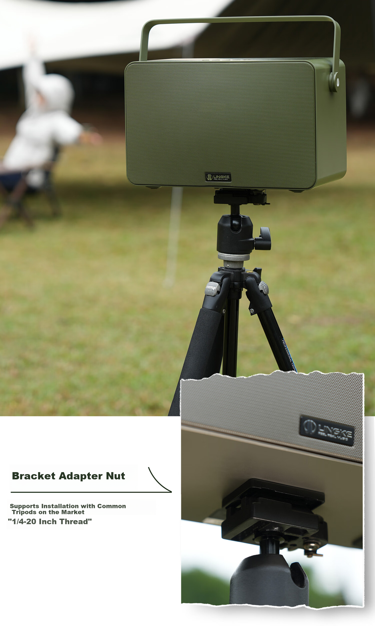 Lingke M5 Stereo Outdoor Speaker Portable Wireless Bluetooth Speaker with High And Low Volume, 50-Hour Ultra-Long Battery Life, Waterproof, Practical Birthday Gift, Army Gree 9