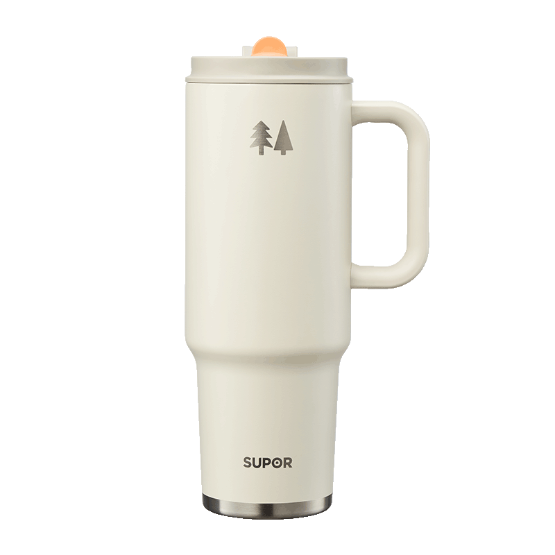 SUPOR Insulated Tumbler with Dual Drinking Spouts, Large Capacity Straw Cup for Men, Women, Primary And Secondary School Students, Sports, Outdoor Use, Hot And Cold Temperature Preservation with Handle