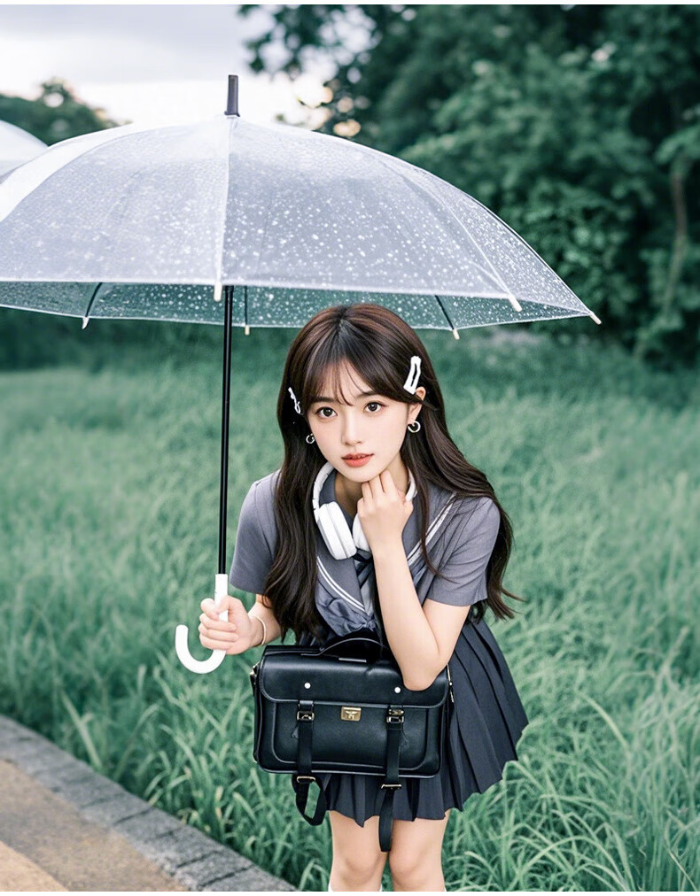 Bahainiao Transparent Umbrella, Long Handle, Manual, Korean Style, Ultra-Lightweight, Portable, Student Umbrella for School Use 10