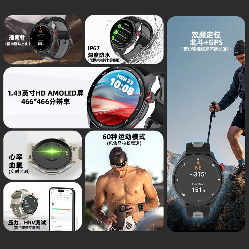 Смарт-часы KPEP R1G с GPS, измерением пульса и кислорода, AMOLED-экран 1.43", водозащита 5 АТМ, белый