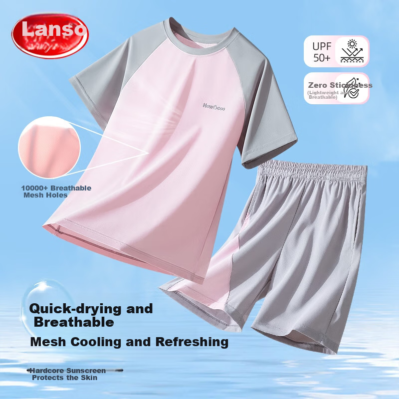 LangSha Children's Pajamas, Baby Summer Sleepwear for Boys And Girls, Short-Sleeve Shorts, Quick-Dry for Older Children And Teenagers, Sun Protection Home Wear Set