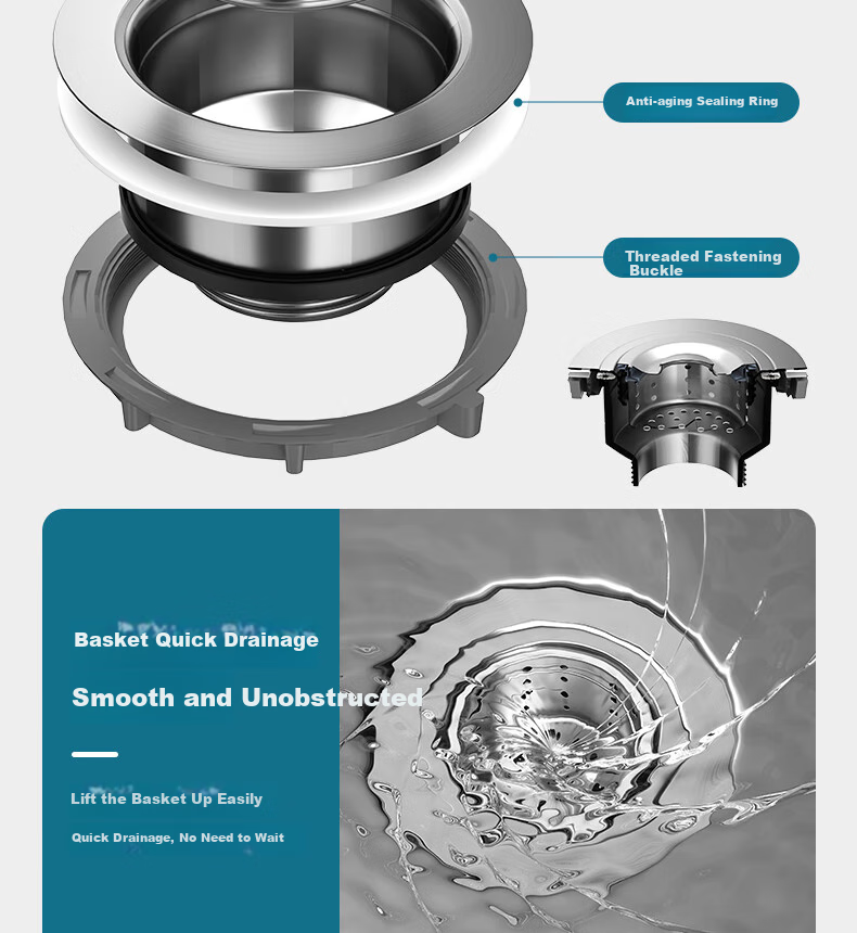 MEJUE Stainless Steel Single-Bowl Sink, Kitchen Sink with Strainer Basket And Drain Pipe Set, Kitchen Accessories 2317 8