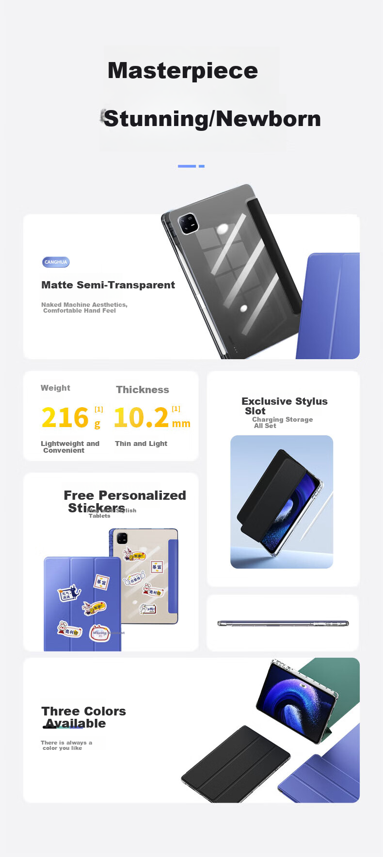CangHua Compatible with Xiaomi Pad 6/6 Pro Protective Case with Pen Slot, 11-Inch 2023 Model Mi Pad6/6Pro Cover, Xiaomi Tablet Stand, Full Protection Anti-Drop Transparent Case 2