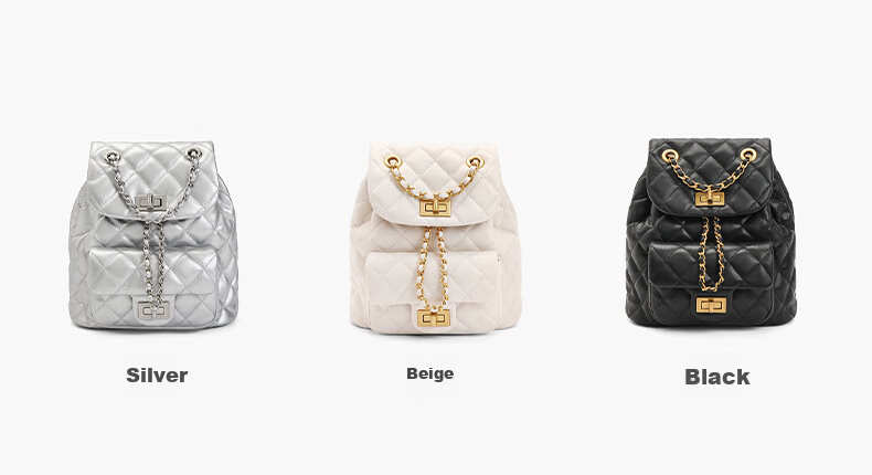 Belle Mother's Day Gift, Women's Quilted Chanel-Style Backpack, Lightweight Chain Crossbody Bag X7046CX4, Black 6