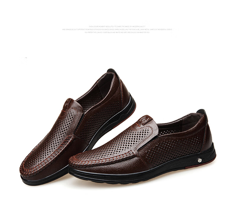 MEXICAN Business Casual Top-Grain Leather Shoes, Men's Formal Shoes, Hollow Breathable Slip-On Loafers, Large Size Shoes, Black, Size 41 11