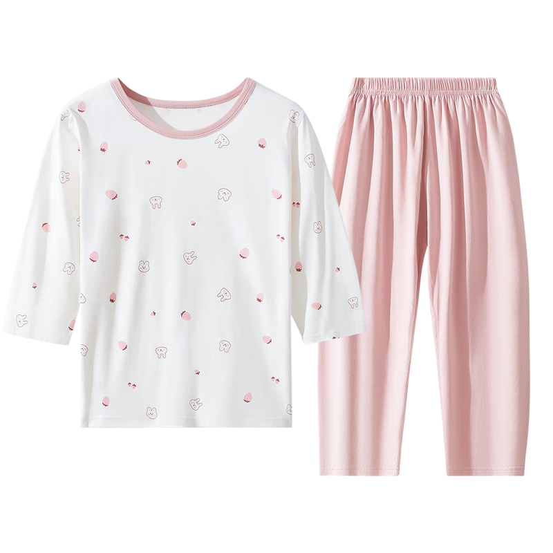 LangSha Children's Pajamas, Summer Thin Style, Three-Quarter Sleeve, Baby Air Conditioning Clothes, Boys And Girls Home Wear Set, for Older Childre
