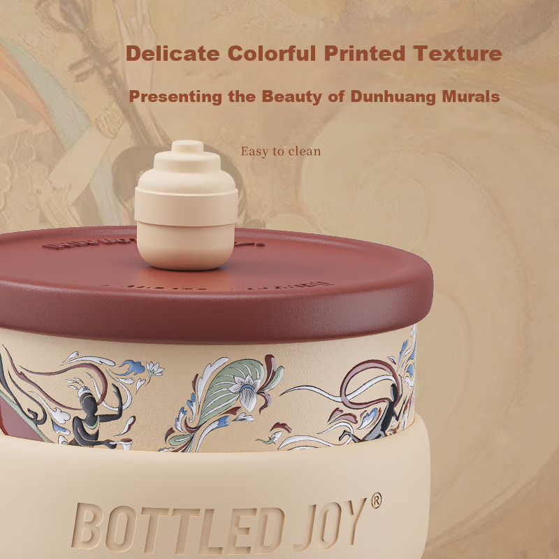 Термокружка BOTTLED JOY с крышкой, офисная, из нержавеющей стали 316, для студентов, 450 мл, цвет "Полет в небо, теплый песок"