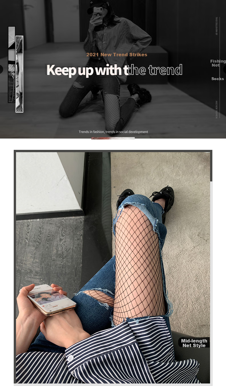 LangSha Silk Stockings, Women's Fishnet Socks, Black Sexy Summer Ultra-Thin Trendy Ins Fashion Hollow Mesh Pantyhose 1