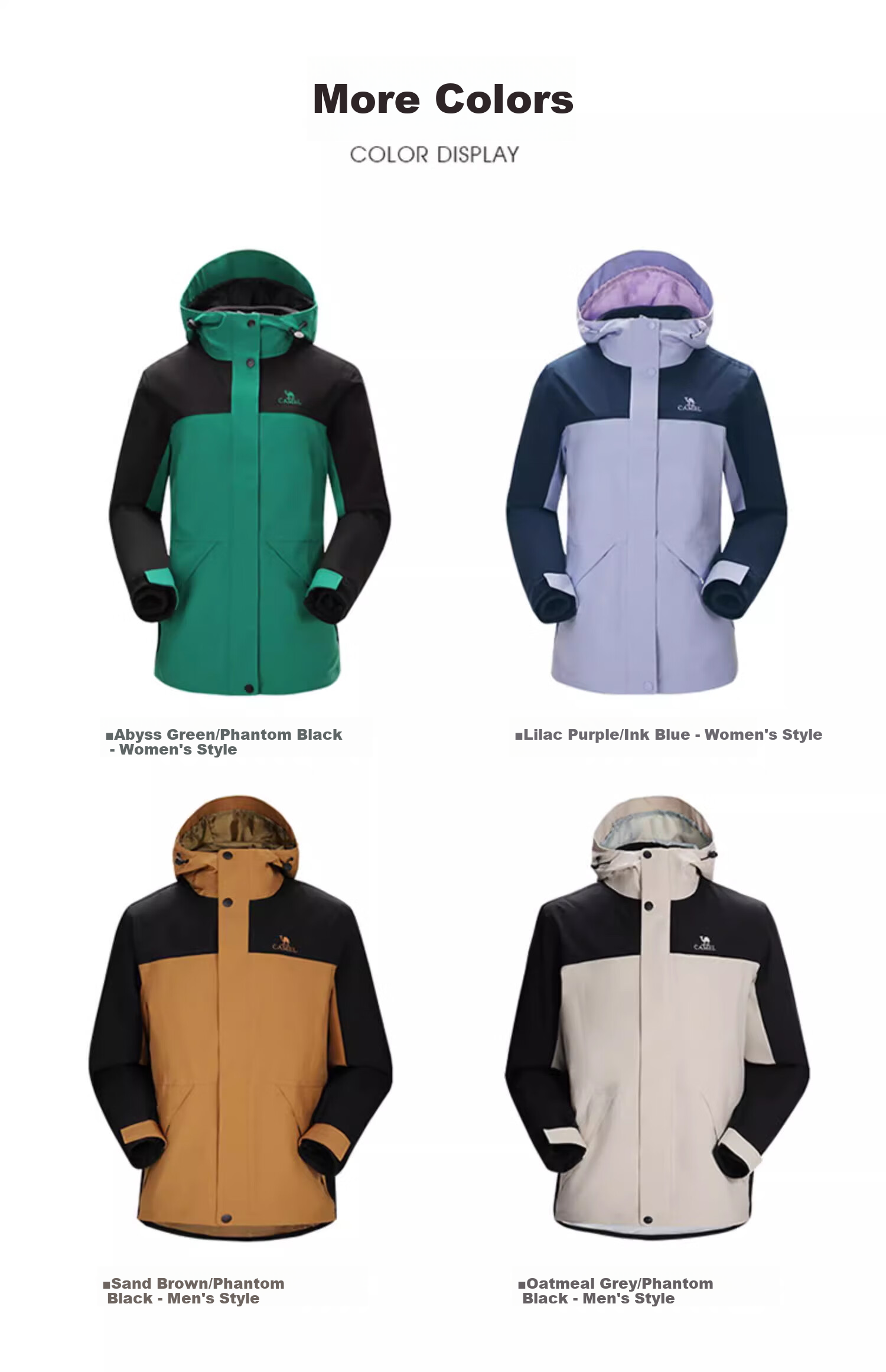 CAMEL Outdoor Cold-Resistant Jacket, Three-In Fleece Warm Mountaineering Suit, 7A12260001, Oatmeal Gray/phantom Black 9