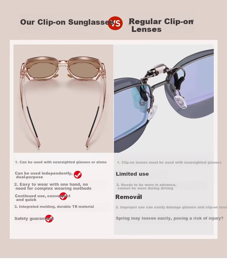 Kaponi Sunglasses Clip-On for Women, Polarized UV Protection, Anti-Glare, Large Frame, Slimming Effect, Clip-On Driving Glasses 4
