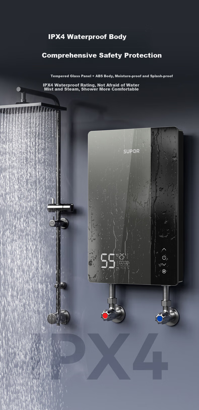 SUPOR Instant Electric Water Heater for Bathing, Home Use, 7000W Constant Temperature Rapid Heating, Stepless Frequency Conversion, Small Kitchen Hot Water Tank, Water And Electricity Separation, Tankless Design without Storage ZR01 11