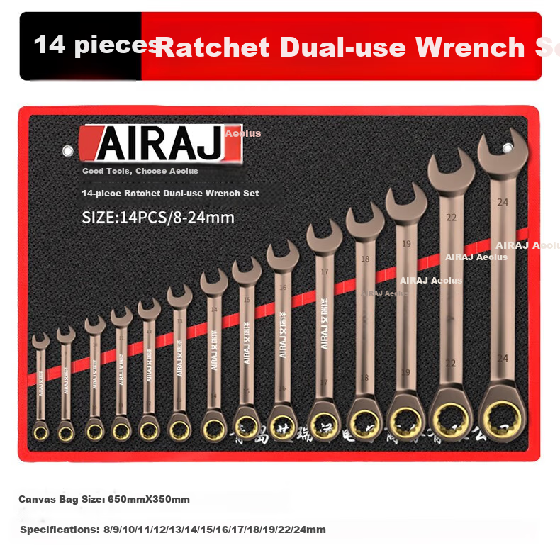 Airuize Wrench Set, Open-End And Box-End Quick Dual-Use Ratchet Wrench, Small Double-Ended Head for Auto Repair, 14-Piece Set 8-24 11