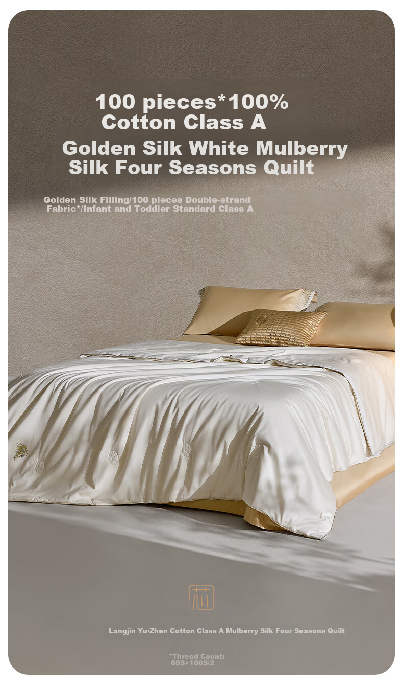LUOLAI Home Textiles Mulberry Silk Comforter, 100-Count Pure Cotton Grade A 100% Mulberry Silk All-Season Duvet Insert, Approximately 6.8 Ji 1