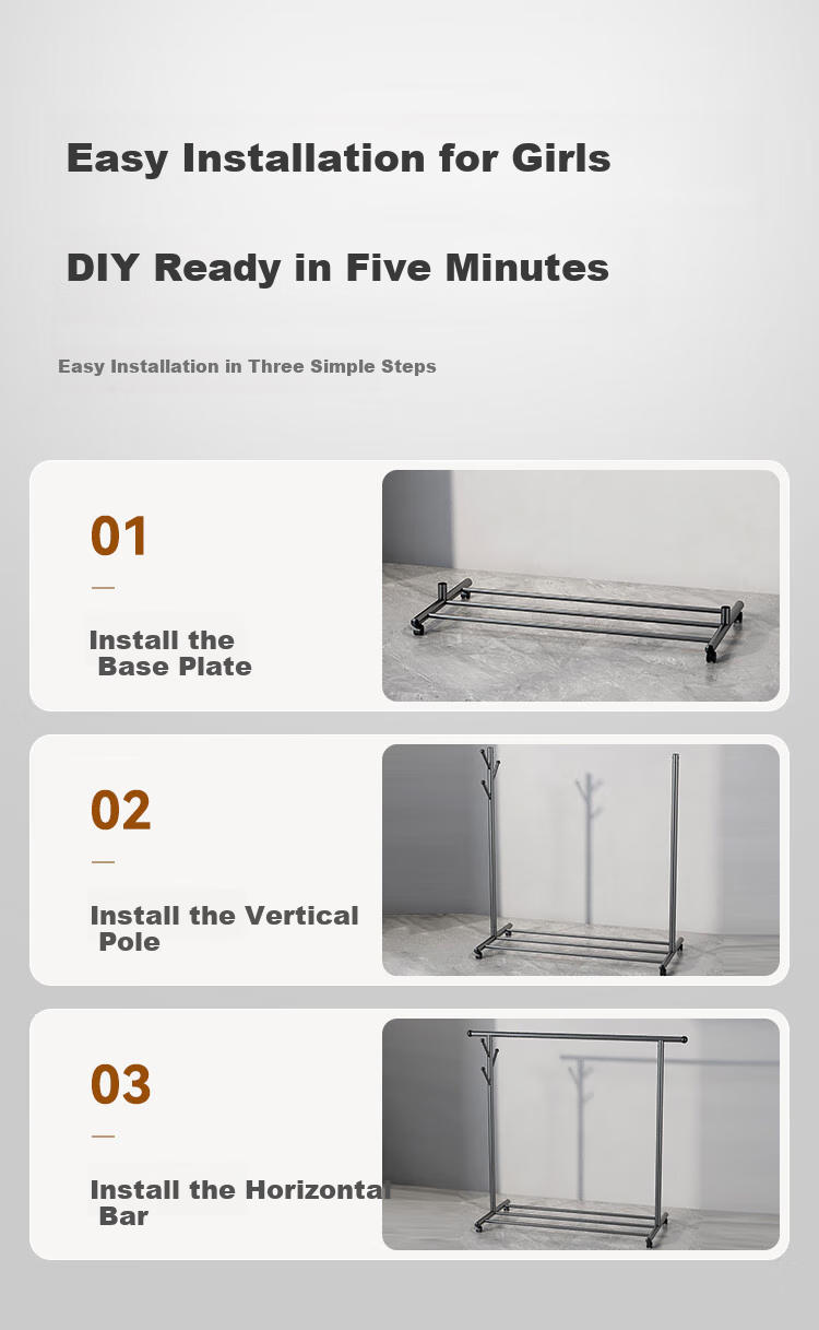 JD Original Bedroom Balcony Clothes Rack, Movable Floor-Standing Drying Rack, Indoor Clothes Hanger, 1.3 Meters, Volcanic Ash Color 12