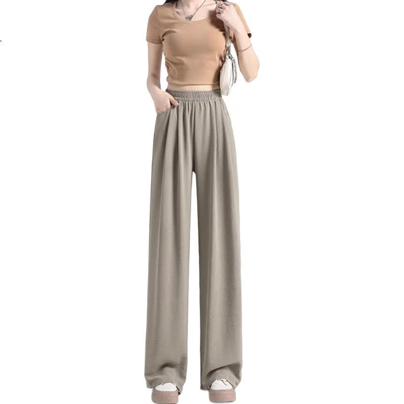 Женские брюки LangSha Ice Silk Wide-Leg Pants, летние, легкие, защищающие от солнца, с высокой талией, драпирующиеся, ленивого стиля, прямые, повседневные женские брюки