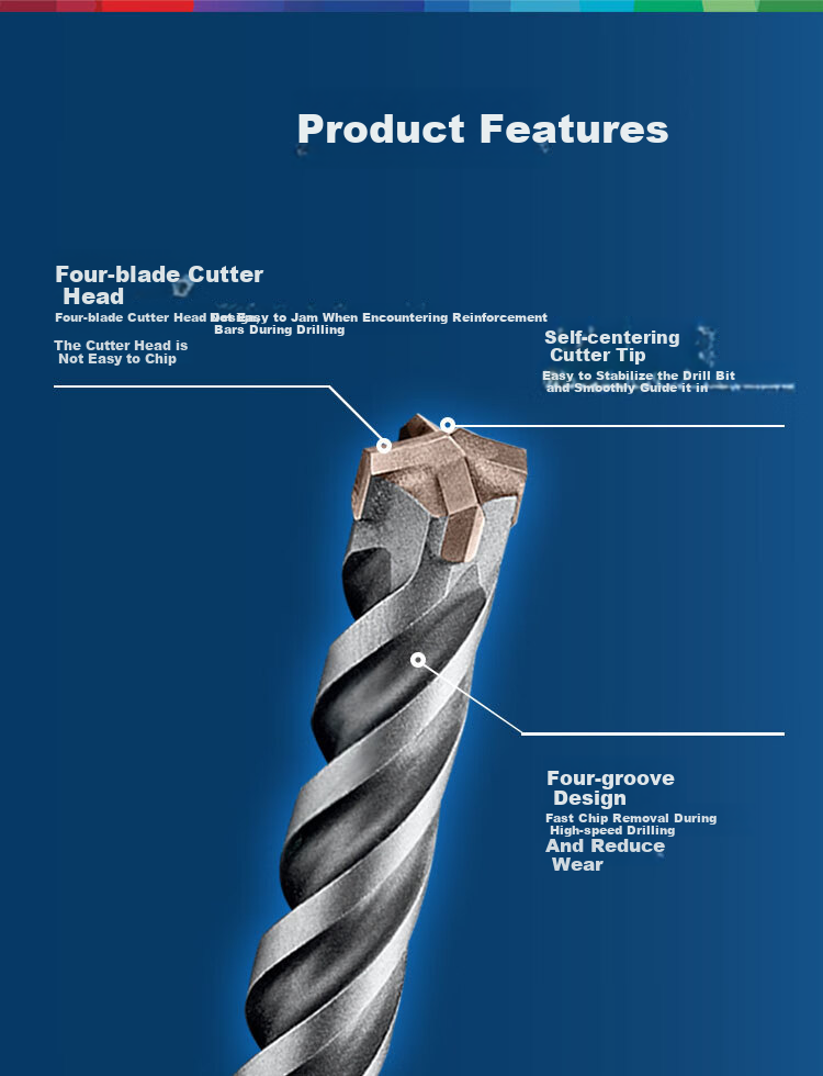 BOSCH Electric Hammer Drill Bit, Four-Hole 5 Series Round Shank, Two-Hole Two-Groove Concrete Masonry Drill Bit, 8x100x160mm, 1 Piece 3
