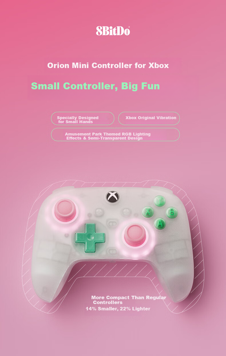 8BitDo Orion Mini Controller Xbox Version Gamepad with Hall Effect Joysticks Wired PC Steam Xbox Platform for Silk Song Black Myth: Wukong Monster Hunter 1
