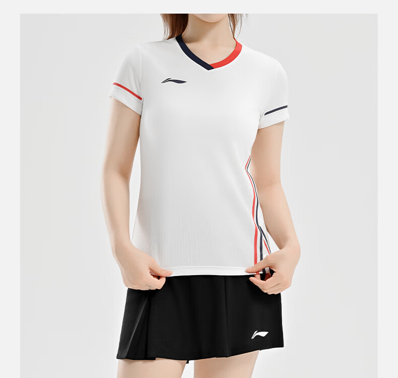 LI-NING Women's Summer Short Sleeve Badminton Competition Set Two-Piece Sports Team Uniform 4
