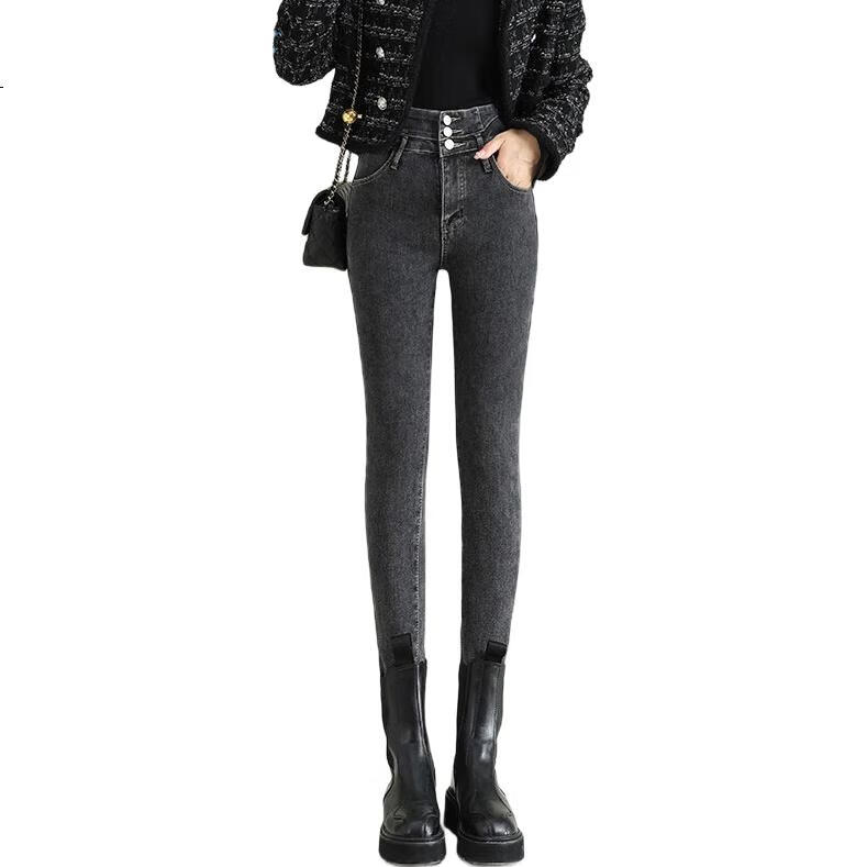 Джинсы Jeanswest женские, зимние, утепленные флисом, с высокой талией, зауженные, размер 31, дымчато-серые