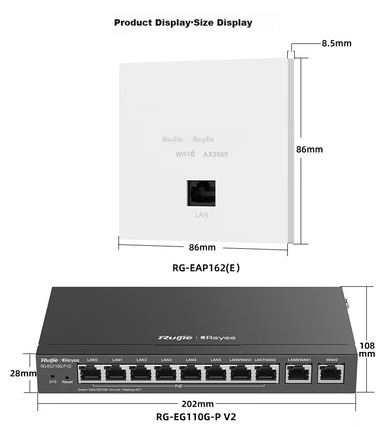 Ruijie Home Whole-House WiFi 6 Router Gigabit Dual-Band 3000M Enterprise Wireless AP Panel AC+AP1 Drag4 Set RG-EG110G V2+RG-EAP162(E)*4 7