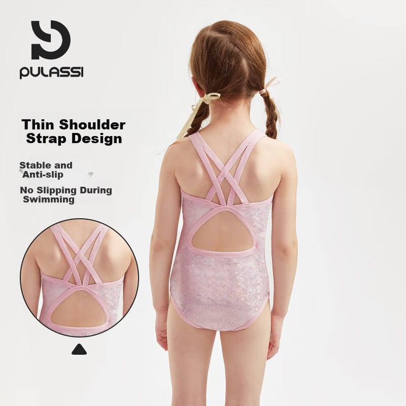 PULASSI Children's Swimsuit, 2026 New Professional Training One-Piece Swimwear for Older Girls, Starlight Pink