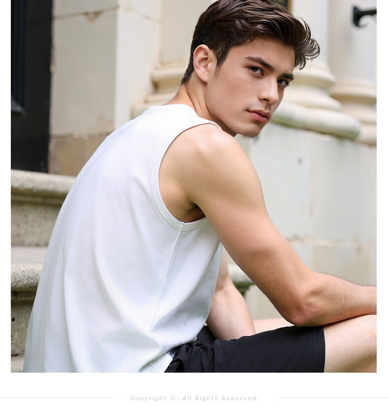 ROMON 100% Cotton Men's Vest Summer Thin Comfortable Breathable Casual Loose Sleeveless T-Shirt Tank Top 9