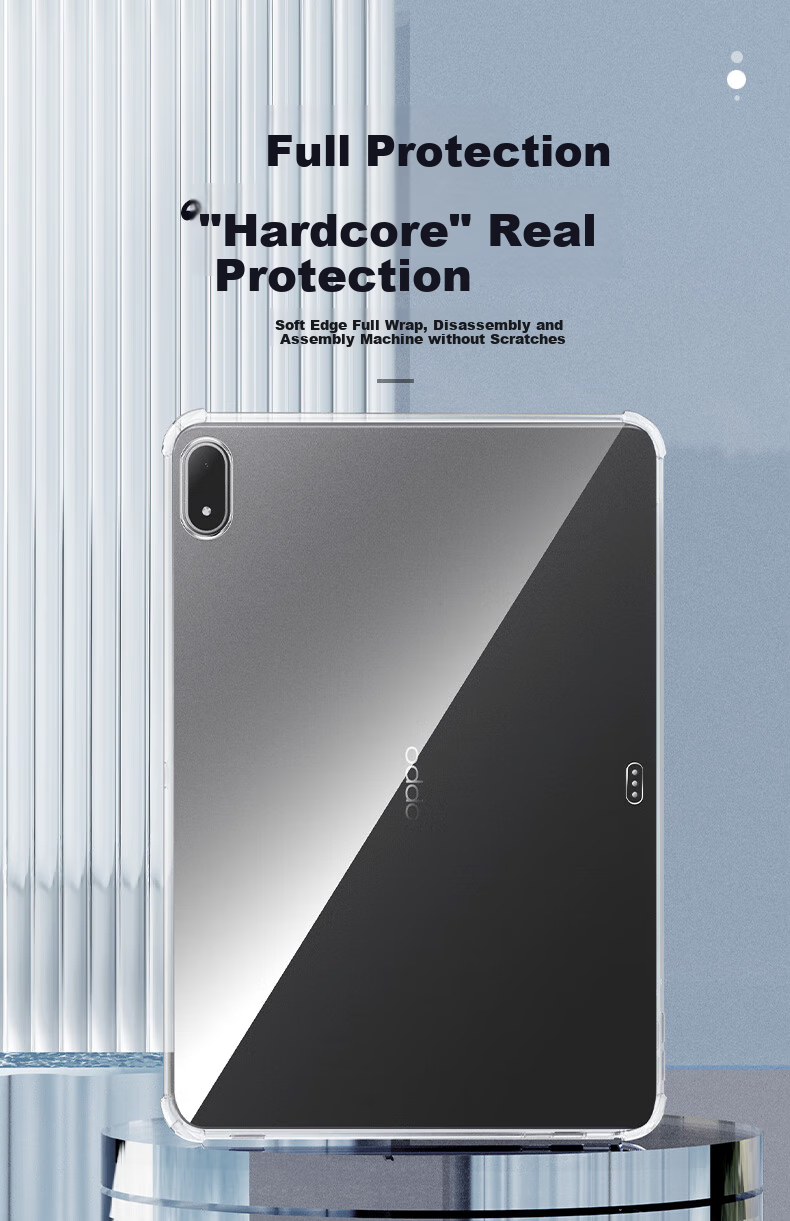 Freeson Protective Case for OPPO Pad 4Pro, 13.2-Inch Tablet, Slim Full Coverage Shockproof Crystal Clear TPU Soft Shell with Air Cushion Corners for Impact Protection, Transparent 2