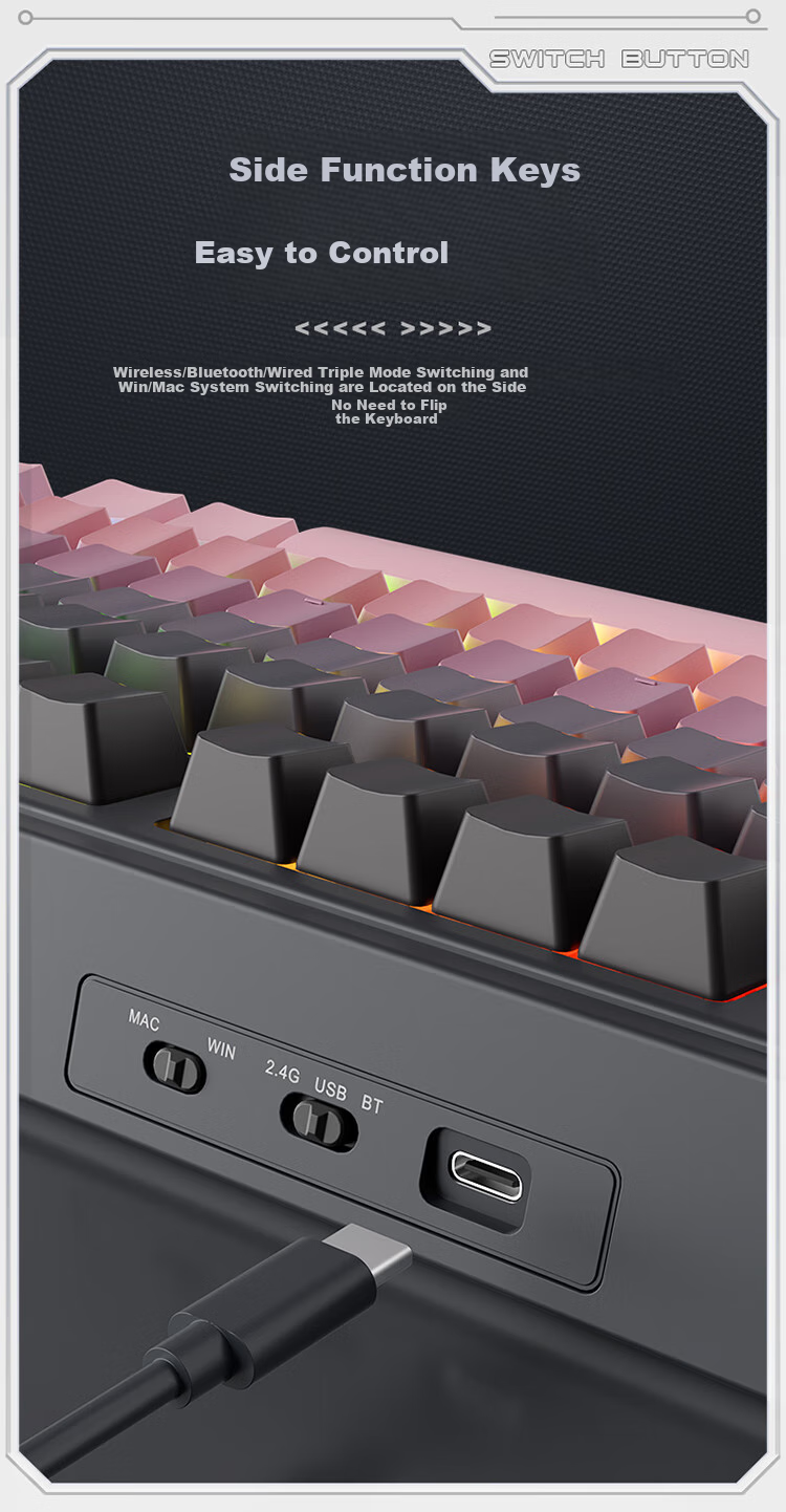 AJAZZ AK980V2 Tri-Mode Wireless Mechanical Keyboard with 10,000mAh Battery, Gasket Full Hot-Swappable 97 Keys 2U0 Knob TFT Color Screen RGB Blackberry Pink Maillard Switches 11