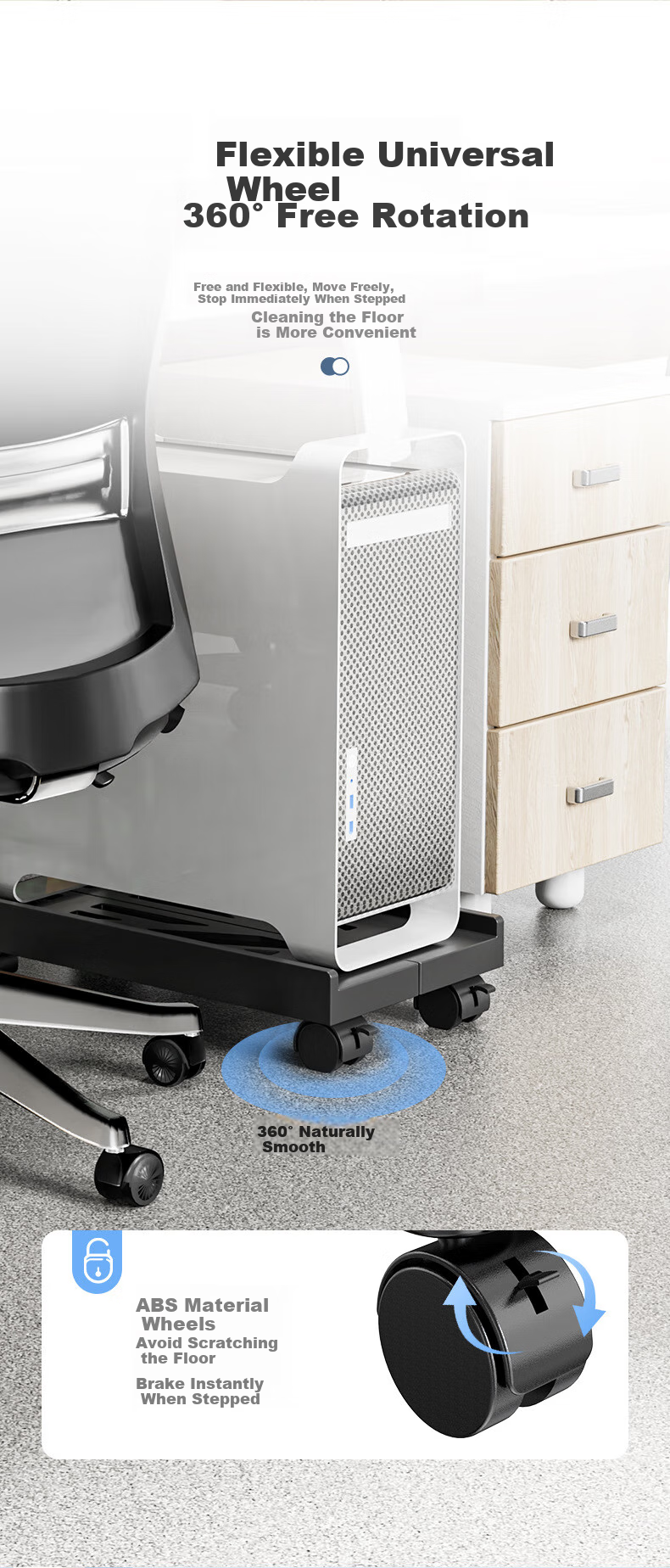 Jiuqiangu Desktop Computer Tower Stand, Movable Case Tray, Extendable Computer Storage Rack, Tower Base 6875 7
