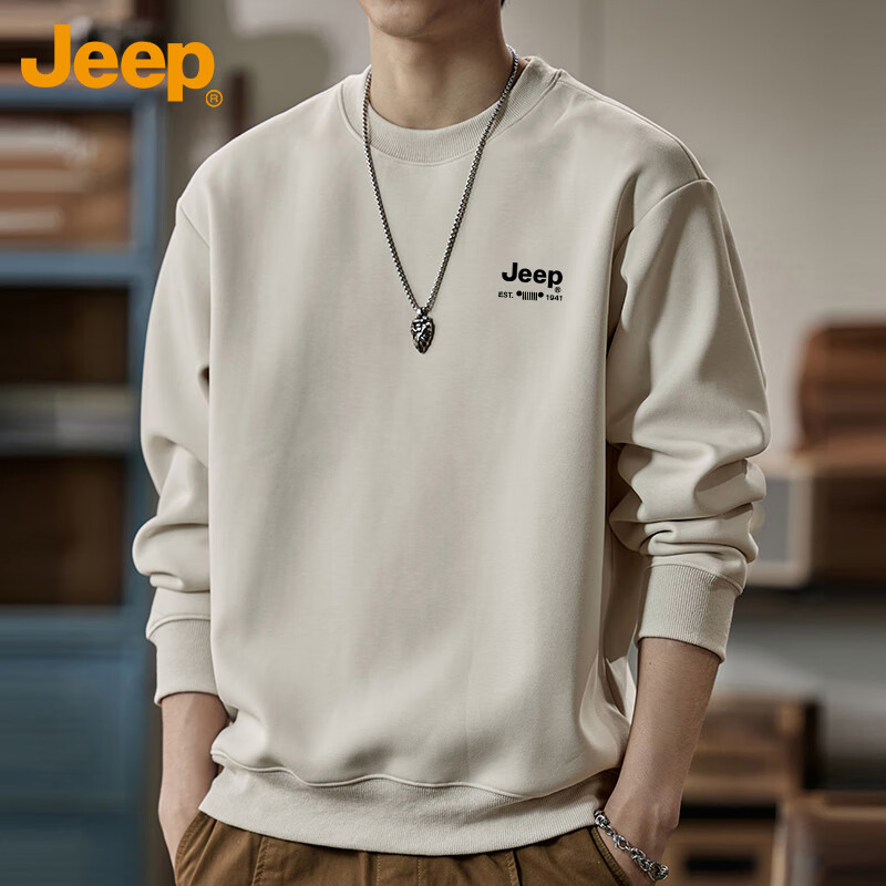 Мужская толстовка JEEPJEEP, осенне-зимняя, свободного кроя, с круглым вырезом, с длинным рукавом, базовый слой, повседневная трендовая кофта, абрикосовый, L