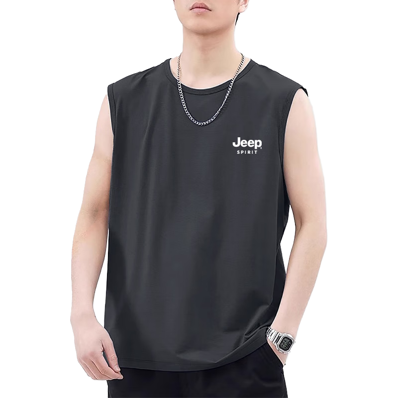 JEEP SPIRIT Men's Summer Casual Ice Silk Breathable Cooling Sleeveless Vest Dark Gray L