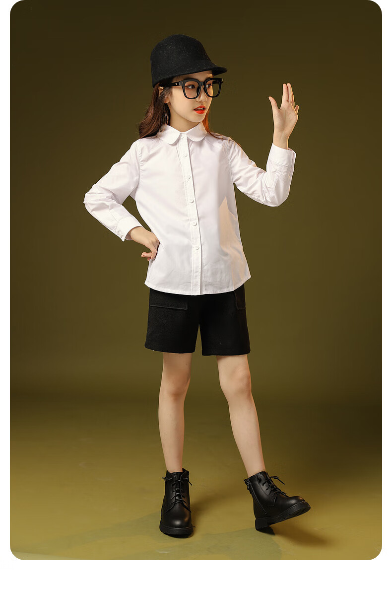 Fulomi Girls' Shirt Spring Autumn Fashion Versatile White Top School Performance Long Sleeve Shirt Large White 140 6