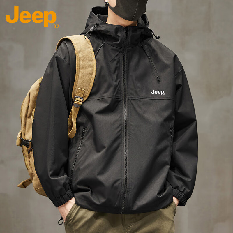 JEEPJEEP Men's Outdoor Jacket Autumn Winter Hooded Casual Fashion Coat Black 3XL