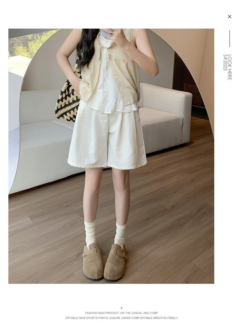 LangSha Milk Puff Suit Shorts for Women, Ice Silk Summer New High-Waist Loose Casual Mid-Length Pants, Relaxed Loose-Fitting Five-Point Shorts 23